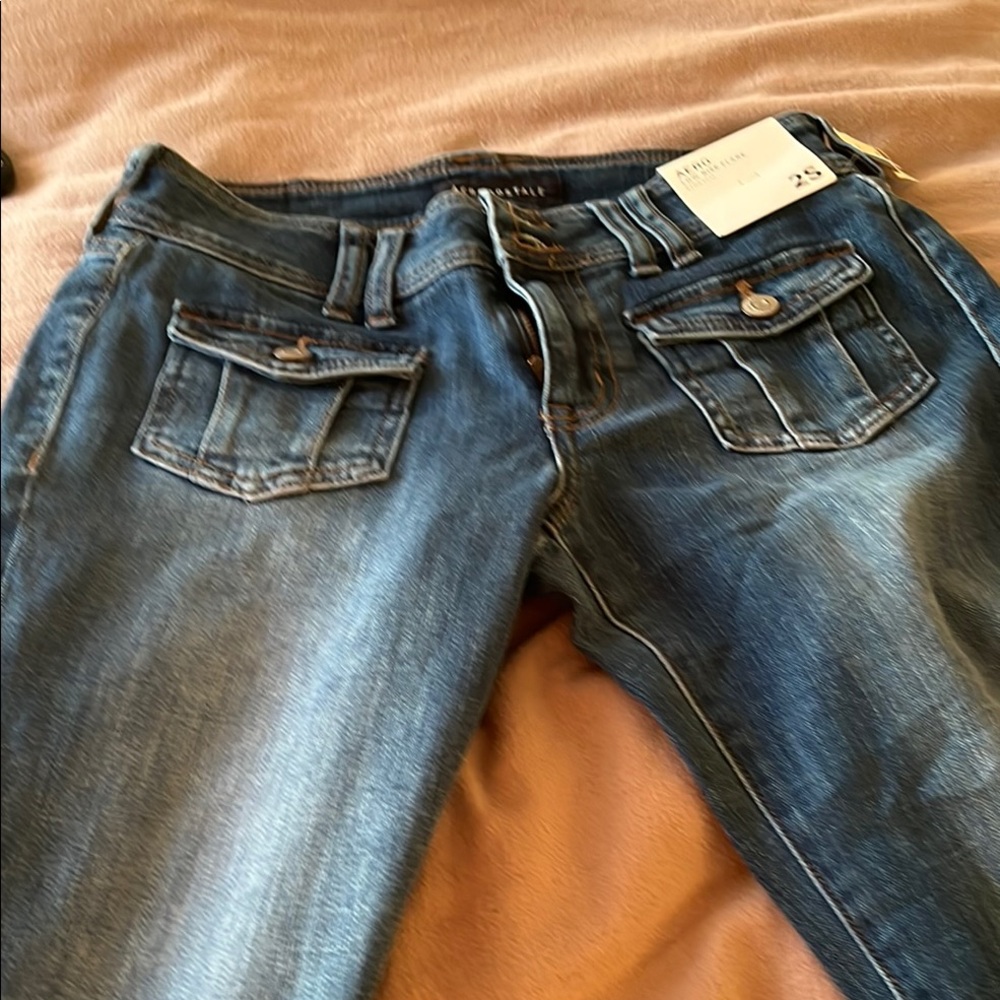 Blue Boot Cut Jeans with Geometric Stitching